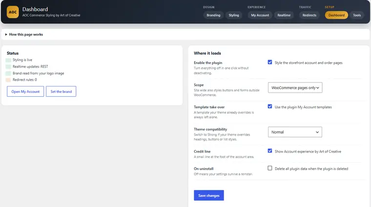 AOC Commerce Styling dashboard